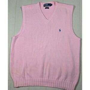 Polo Ralph Lauren Sweater Vest M Men Pink Cotton Knit V-Neck Sleeveless Logo